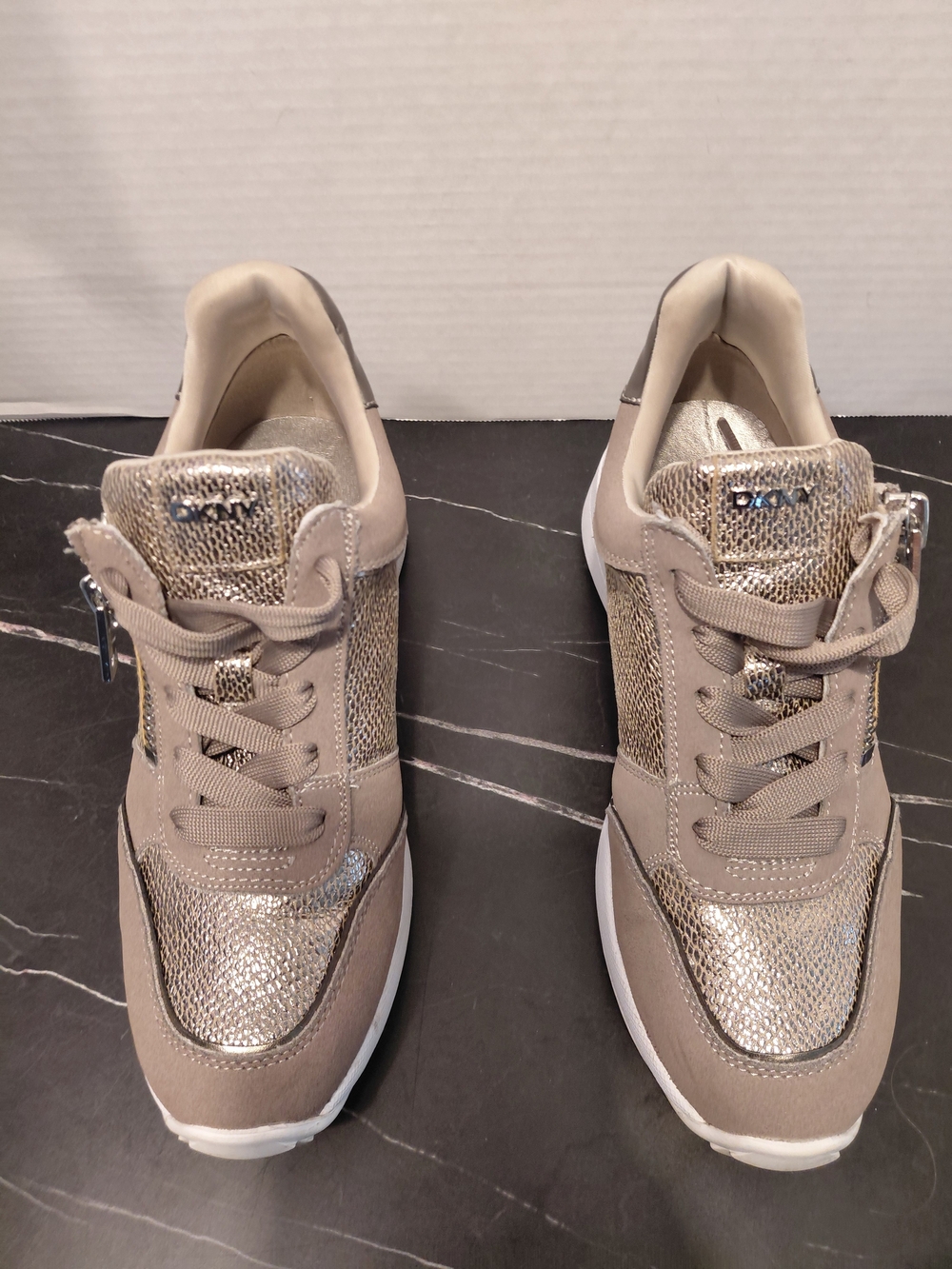 Dkny Taupe Metallic Lace-Up Women's Sneakers